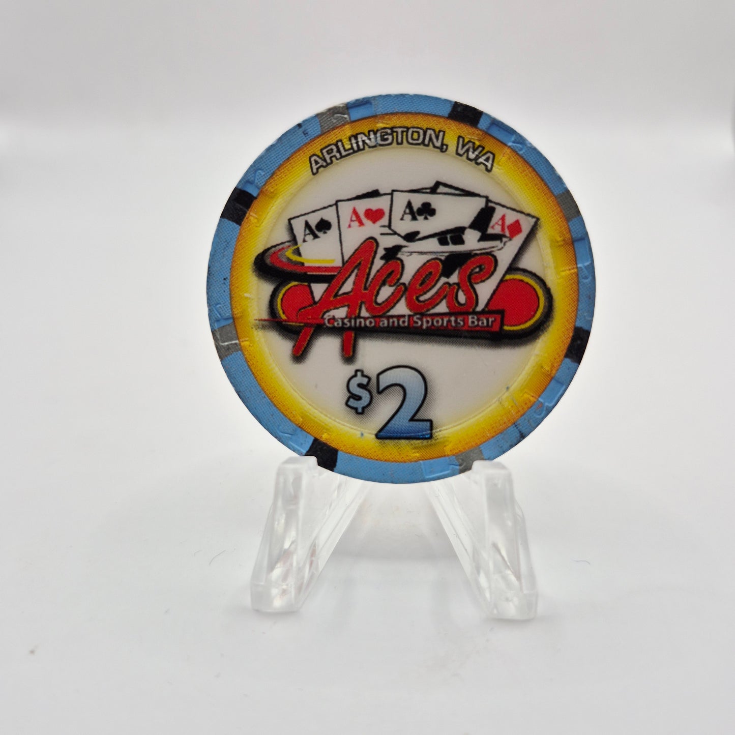 Aces Casino & Sports Bar Arlington Washington 'UNCIRCULATED' $2 Casino Chip