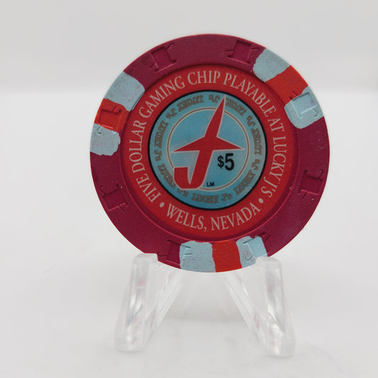 Lucky J's  Casino Wells Nevada 1994 $5 Casino Chip N2730