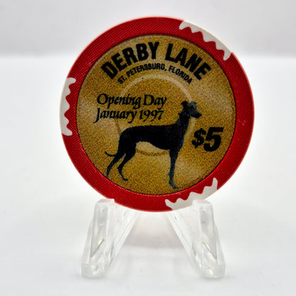 Derby Lane Racino St Petersburg Florida 1997 "OPENING DAY" $5 Casino Chip
