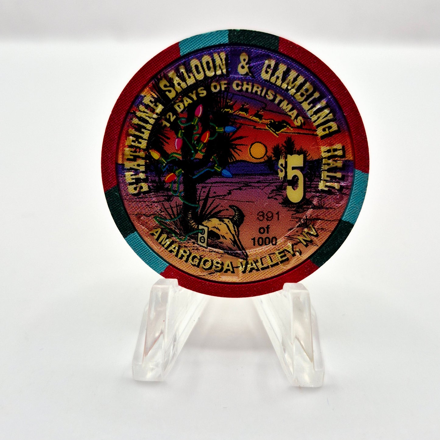 Stateline Saloon Amargosa Valley Nevada 1996 ' 11 Ladies Dancing' $5 Casino Chip N9174