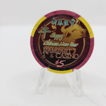 Rampart Hotel Casino Las Vegas Nevada 2021 "Year of The Ox" $5 Casino Chip