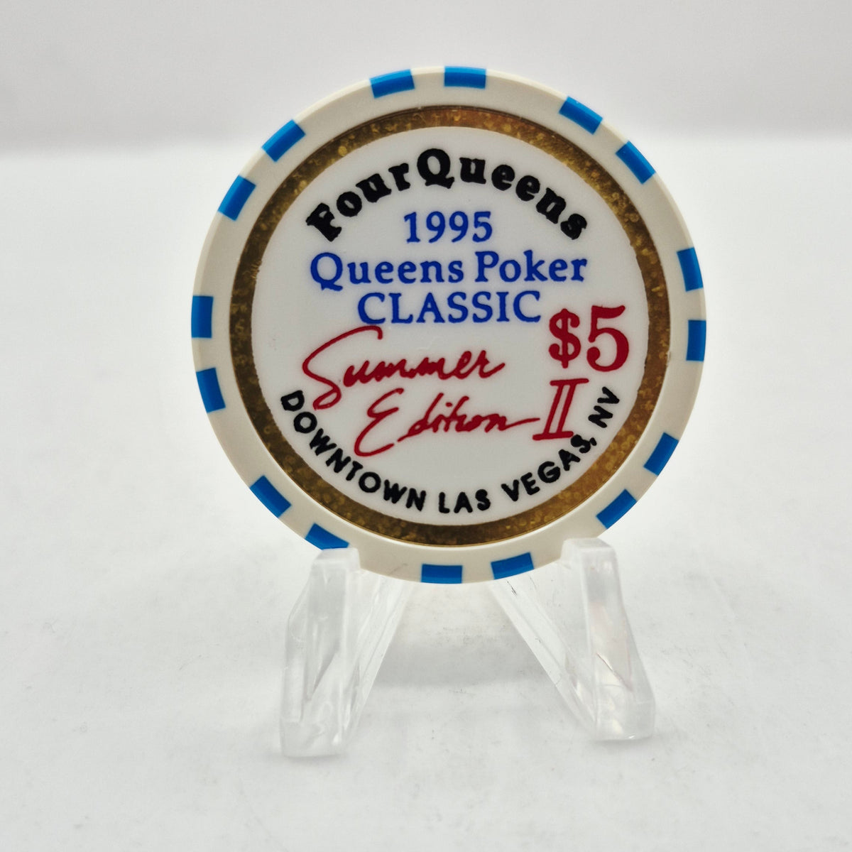 Four Queens Hotel Casino Las Vegas Nevada 1995 'Queens Poker Classic' $5 Casino Chip N0529
