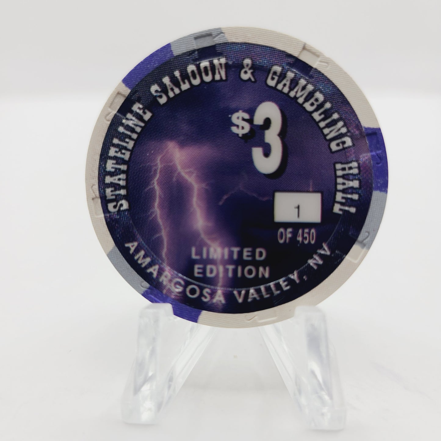 Stateline Saloon Casino Amargosa Valley Nevada 1997 $3 Casino Chip V1591 LTD 450