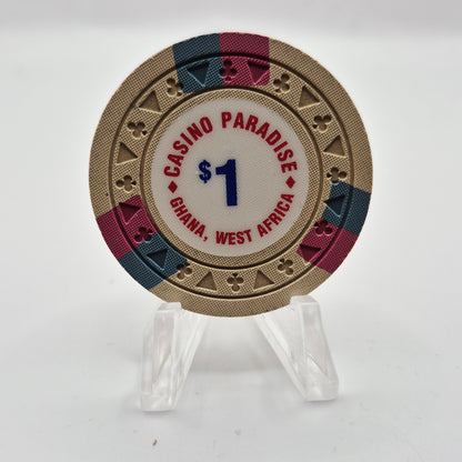 Casino Paradise Kuntanse Ghana West Africa $1 Casino Chip CG234496 *UNC