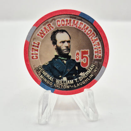 Flamingo Hilton Laughlin Nevada 1997 'William T Sherman' Series 9 LE $5 Casino Chip N8304
