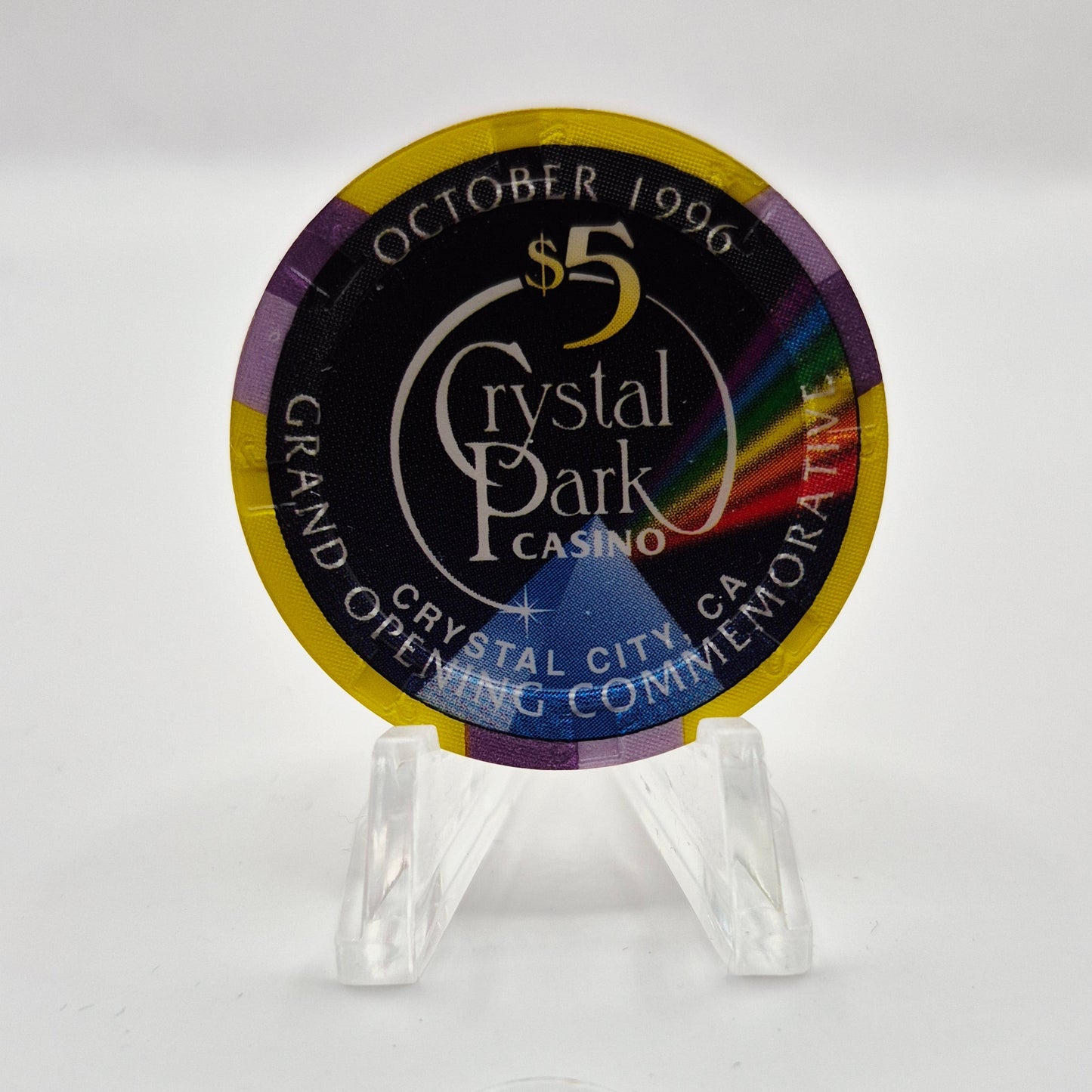 Crystal Park Casino Crystal City California 1996 Grand Opening 'Year of the Rabbit' $5 Casino Chip