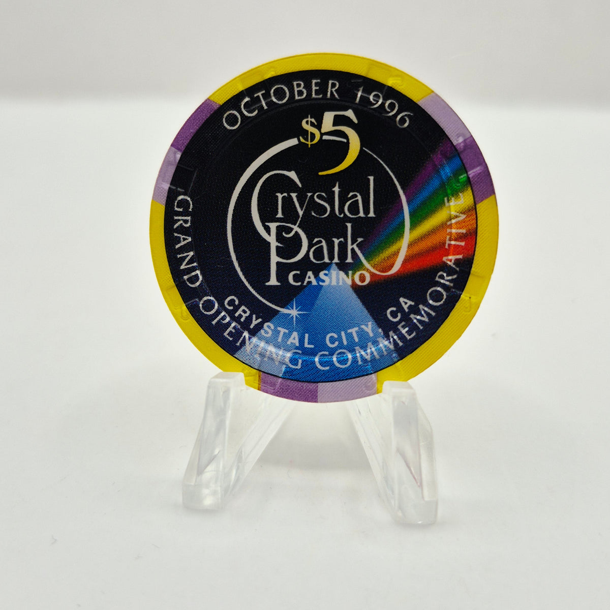 Crystal Park Casino Crystal City California 1996 Grand Opening 'Year of the Horse' $5 Casino Chip