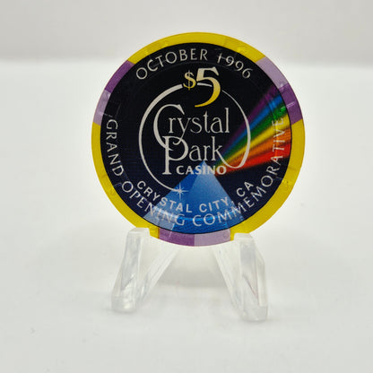 Crystal Park Casino Crystal City California 1996 Grand Opening 'Year of the Horse' $5 Casino Chip
