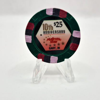 Majestic Star Riverboat Casino Gary Indiana $25 10th Anniversary Casino Chip