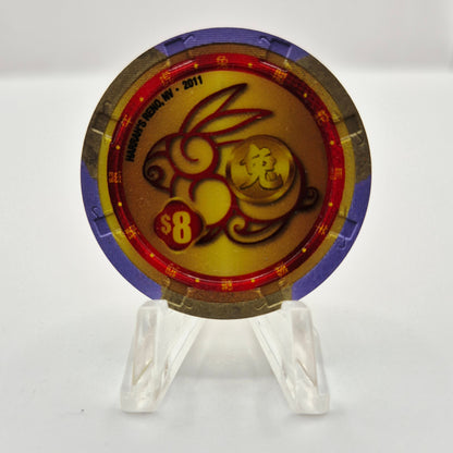 Harrah's Casino Hotel Reno Nevada 2011 'Chinese New Year of the Rabbit' $8 Casino Chip D0062