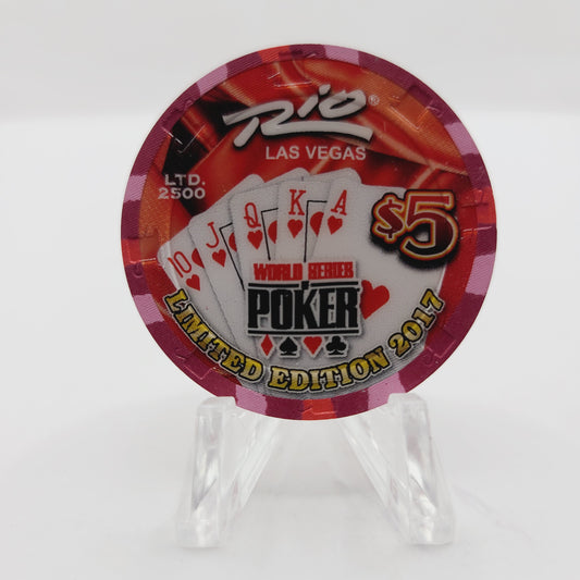 Rio Hotel Casino Las Vegas Nevada 2017 WSOP "Heart Flush" $5 Casino Chip D2601  LTD2500