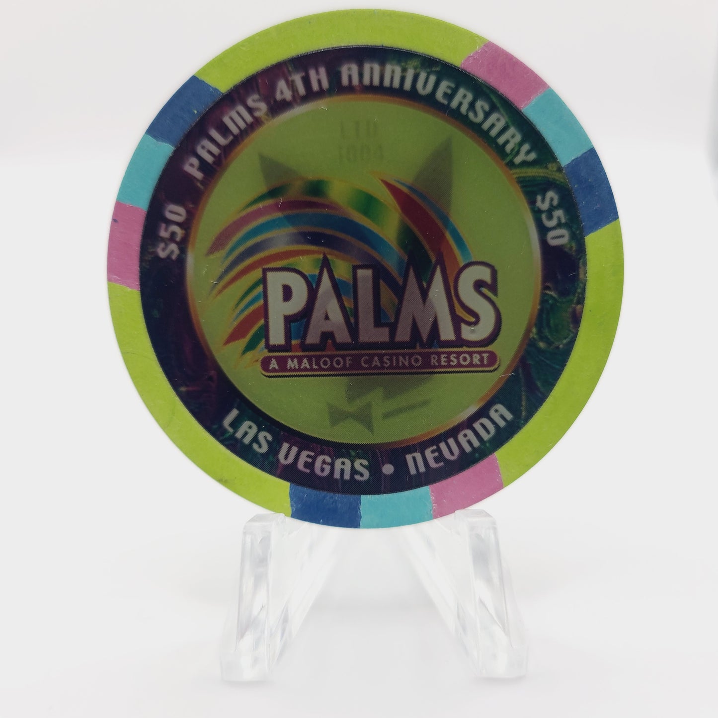 Palms Hotel Casino Las Vegas Nevada 2005 $50 "4th Anniversary & Playboy Bunny" Hologram 50 mm E4903 LTD 1004
