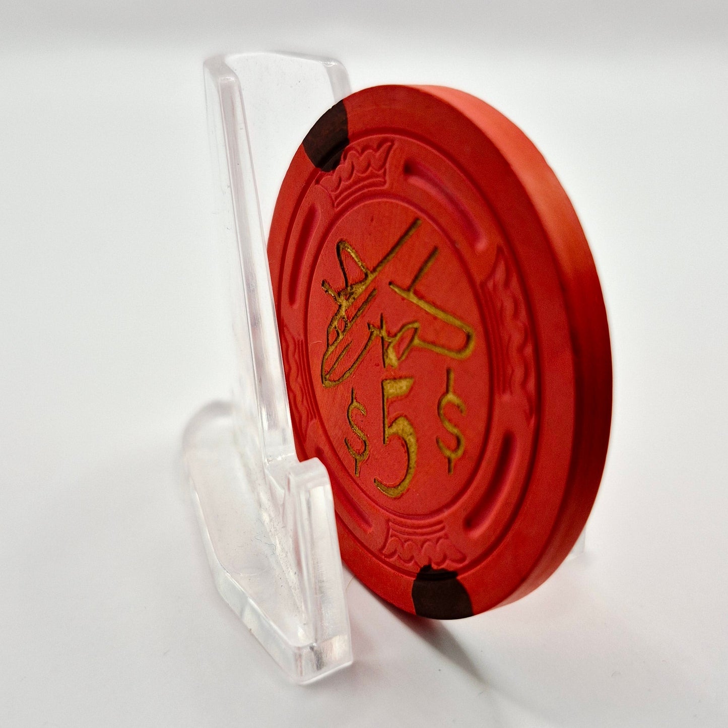 Airport Club Card Room Seal Beach California 'Orange' $5 Casino Chip *SHARP CG029791