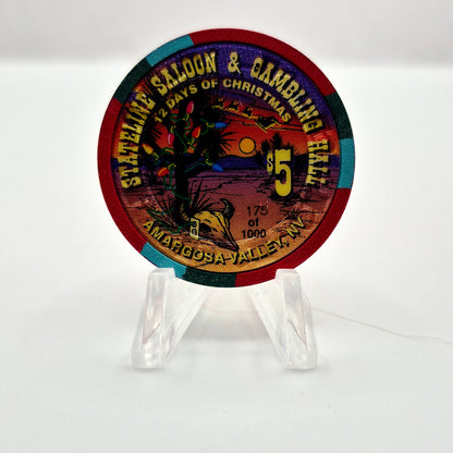 Stateline Saloon Amargosa Valley Nevada 1996 Three French Hens' $5 Casino Chip N9166