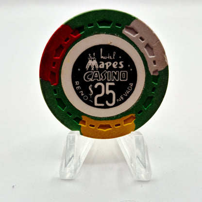 Mapes Hotel Casino Reno Nevada 1969 $25 Casino Chip N5229 'OVERSTAMPED WITH INITIALS TM"