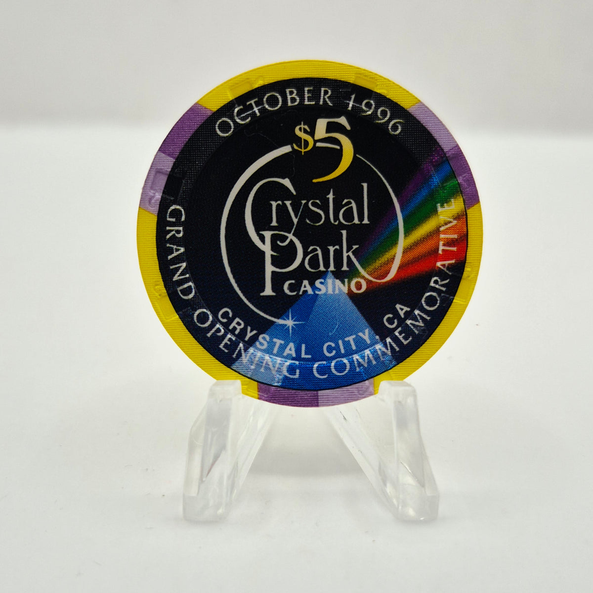 Crystal Park Casino Crystal City California 1996 Grand Opening 'Year of the Rooster' $5 Casino Chip
