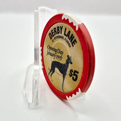 Derby Lane Racino St Petersburg Florida 1997 "OPENING DAY" $5 Casino Chip