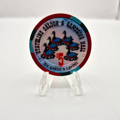 Stateline Saloon Amargosa Valley Nevada 1996 '6 Geese  a Laying' LE $5 Casino Chip N9169