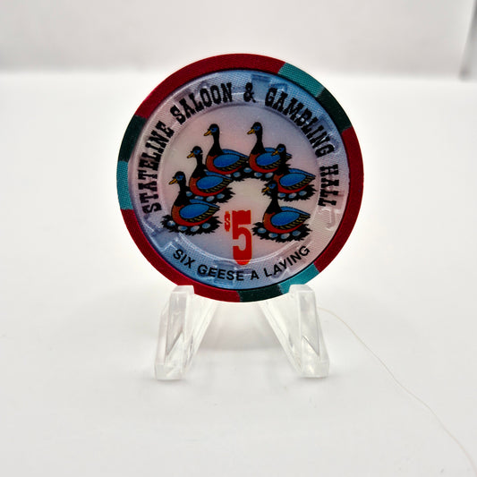 Stateline Saloon Amargosa Valley Nevada 1996 '6 Geese  a Laying' LE $5 Casino Chip N9169