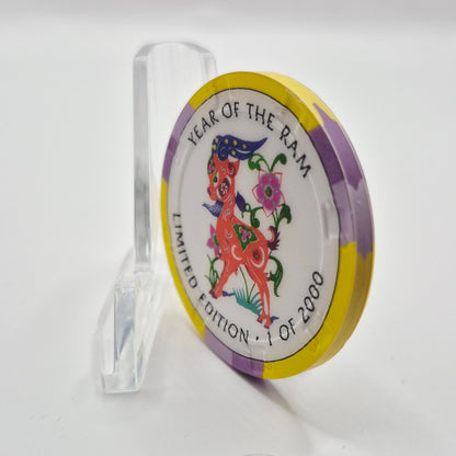 Crystal Park Casino Crystal City California 1996 Grand Opening 'Year of the Ram' $5 Casino Chip