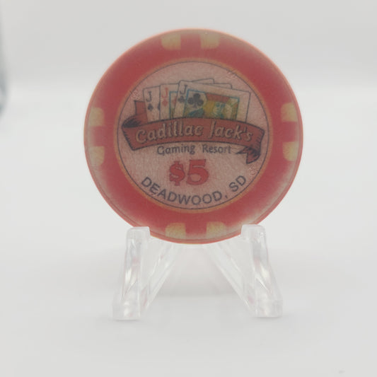 Cadillac Jack's Gaming Resort Casino Deadwood South Dakota 2015 $5 Casino Chip *Circulated