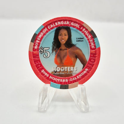 Hooters Hotel Casino Las Vegas Nevada 2006 'Miss November Calendar Girl Sharlene' $5 Casino chip E5137