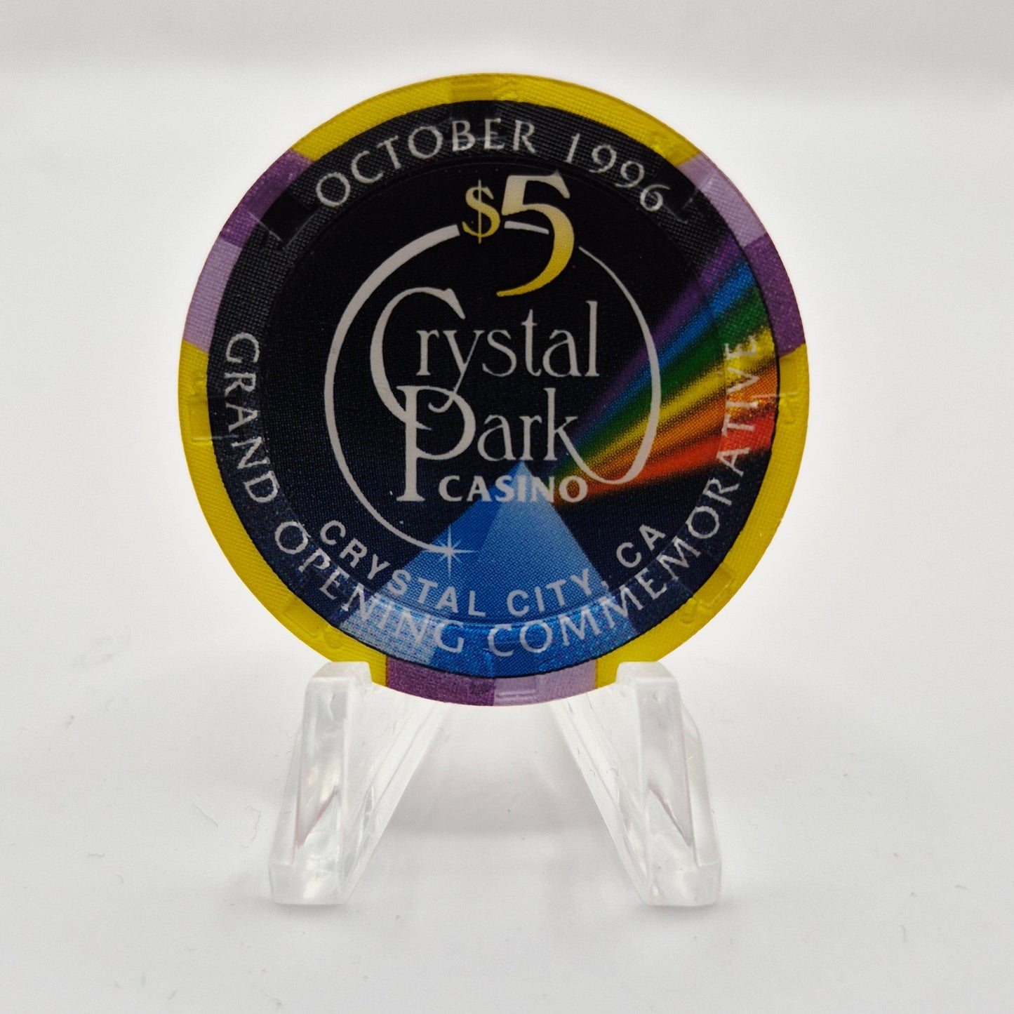 Crystal Park Casino Crystal City California 1996 Grand Opening 'Year of the Tiger' $5 Casino Chip