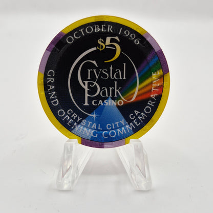Crystal Park Casino Crystal City California 1996 Grand Opening 'Year of the Tiger' $5 Casino Chip