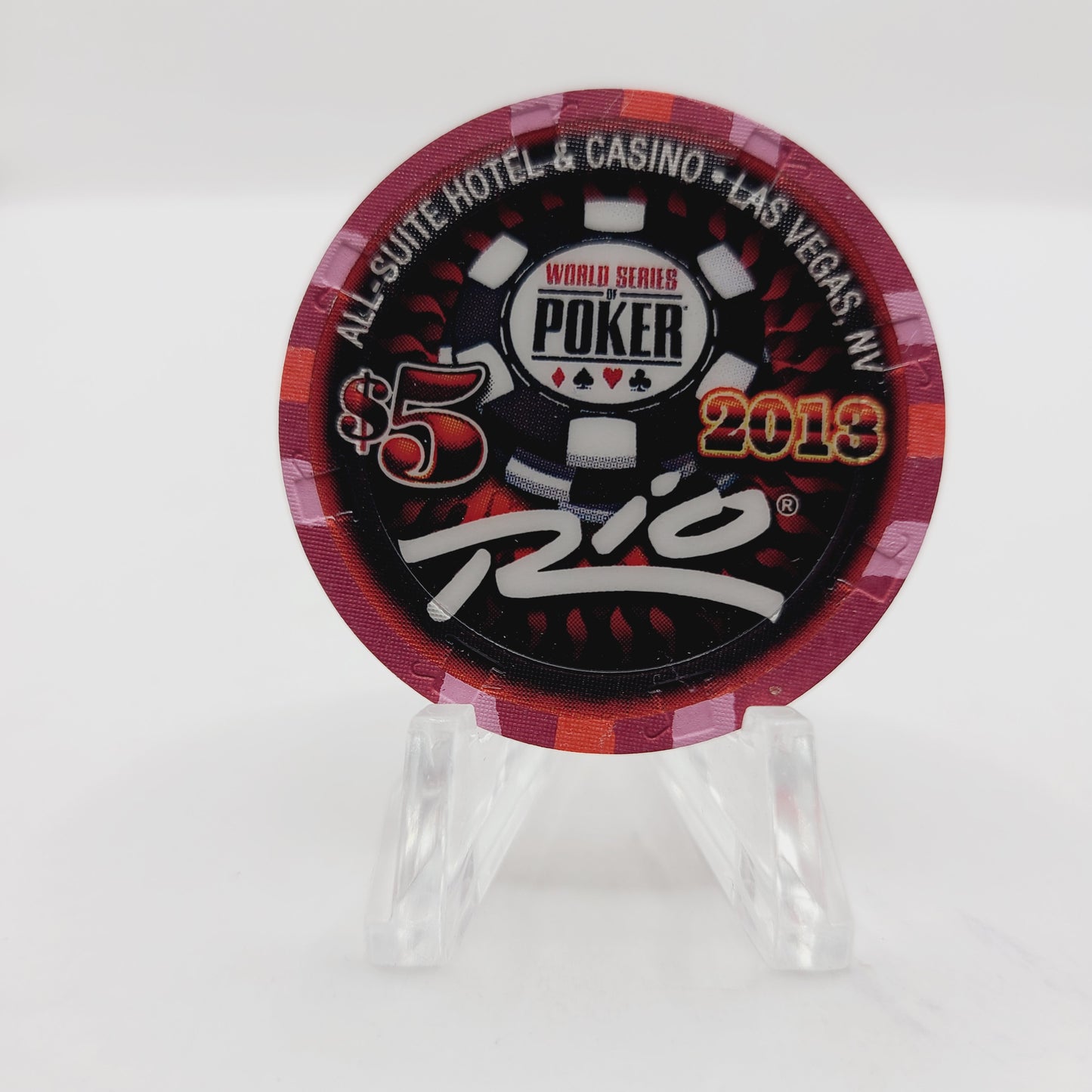 Rio Hotel Casino Las Vegas Nevada 2013 WSOP "Heart Royal Flush" $5 Casino Chip D1115 LTD 1000