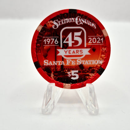 Santa Fe Station Hotel Casino Las Vegas Nevada 2021 45th anniversary $5 Casino Chip