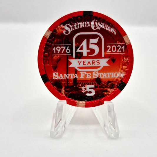 Santa Fe Station Hotel Casino Las Vegas Nevada 2021 45th anniversary $5 Casino Chip