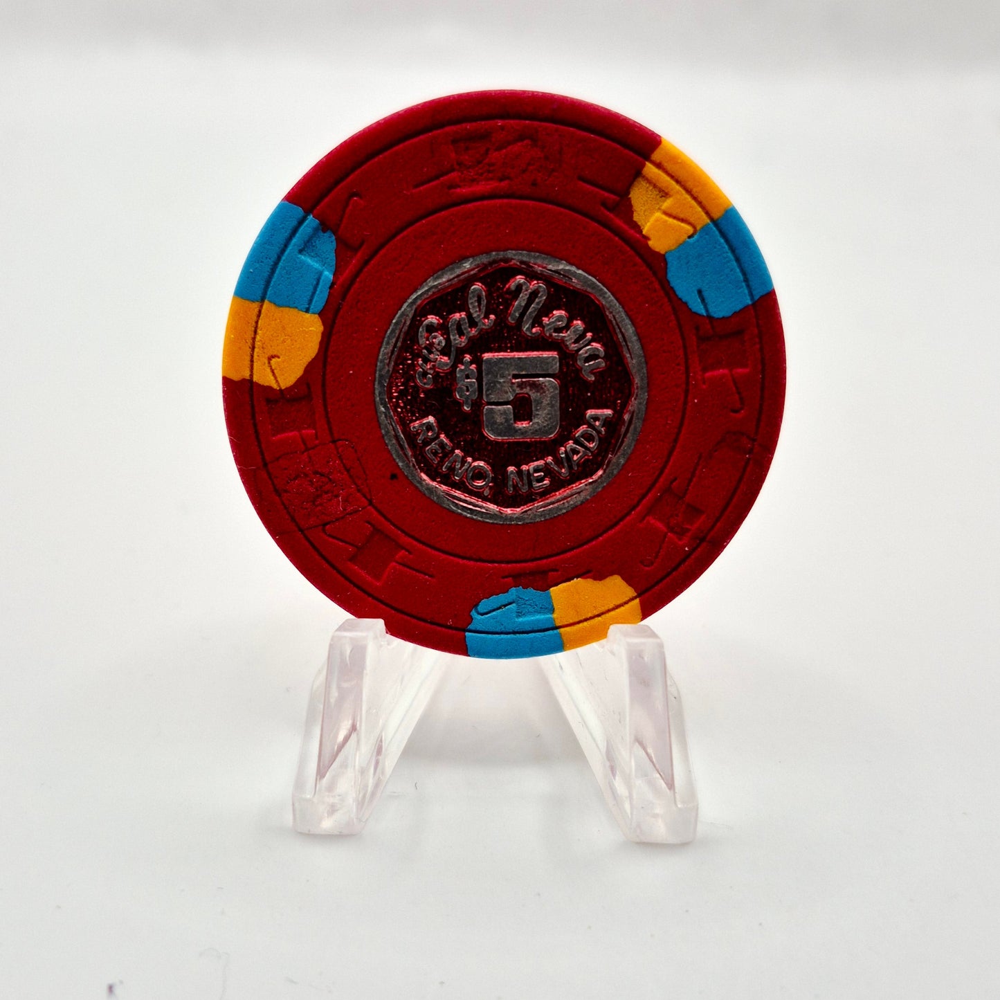 Club Cal Neva Reno Nevada 1977 $5 "Paulson Metal Inlay" $5 Casino Chip N4984 (Worn)