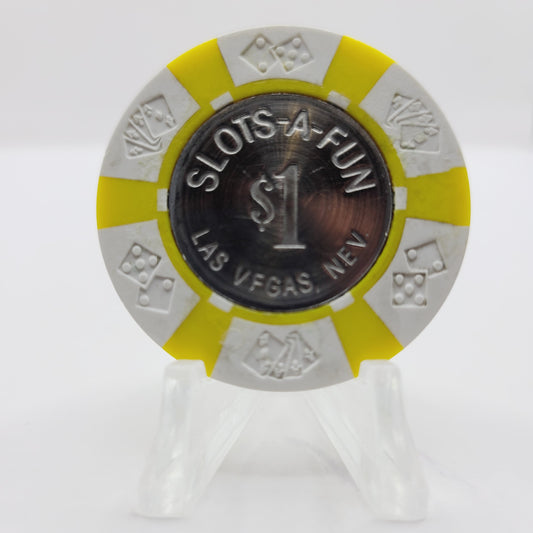 Slots-A-Fun Casino Las Vegas Nevada 1975 $1 Chip N0948.E (Rare) **E in Vegas a F on one side