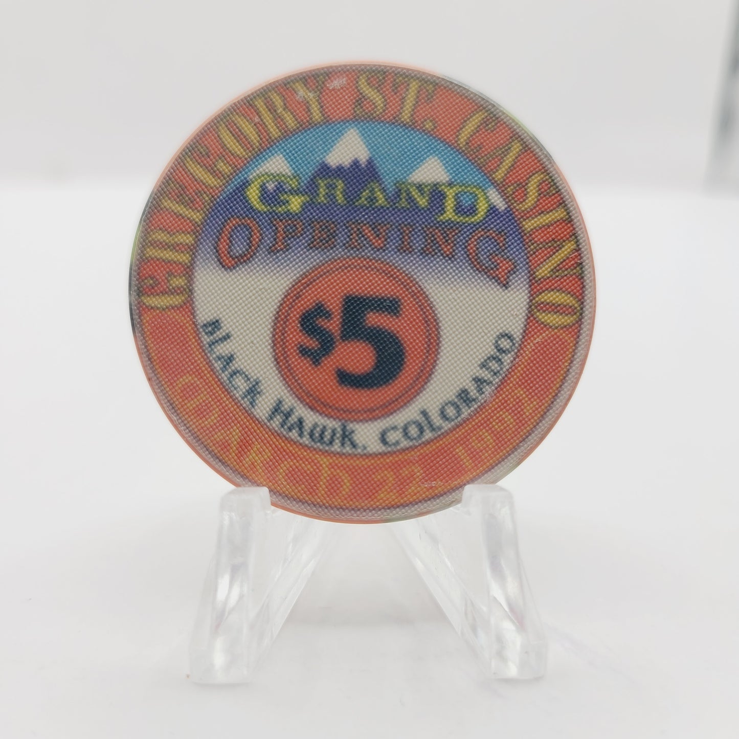 Gregory St. Casino Black Hawk Colorado 1992 "Grand Opening" $5 Casino Chip