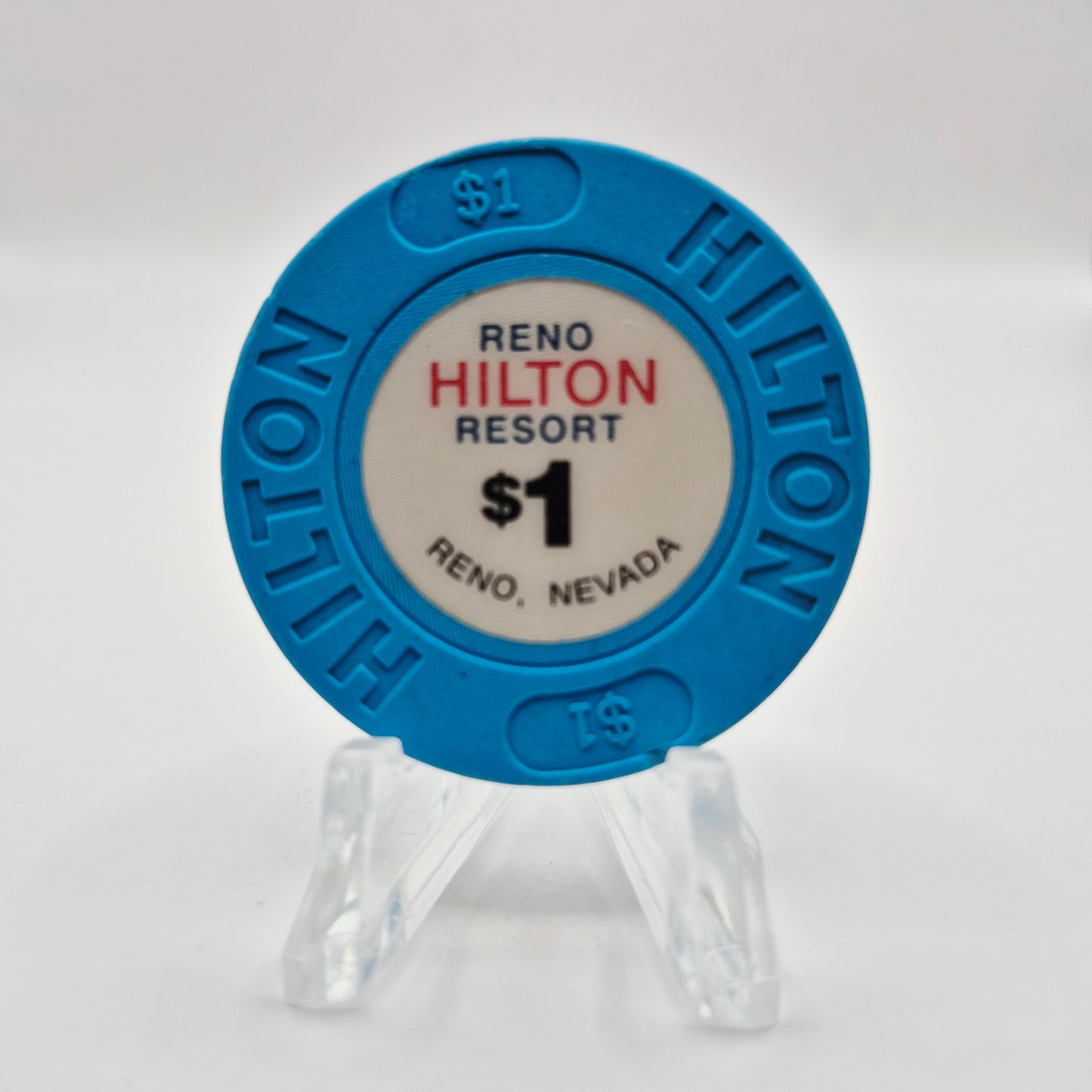 Hilton Resort Casino Reno Nevada 1992 $1 Casino Chip N6787 Med. Blue *Circulated