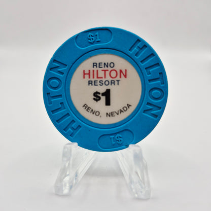 Hilton Resort Casino Reno Nevada 1992 $1 Casino Chip N6787 Med. Blue *Circulated