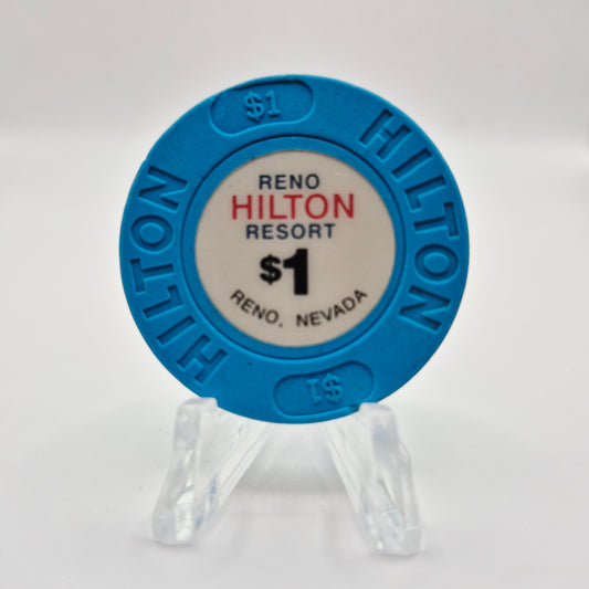 Hilton Resort Casino Reno Nevada 1992 $1 Casino Chip N6787 Med. Blue *Circulated