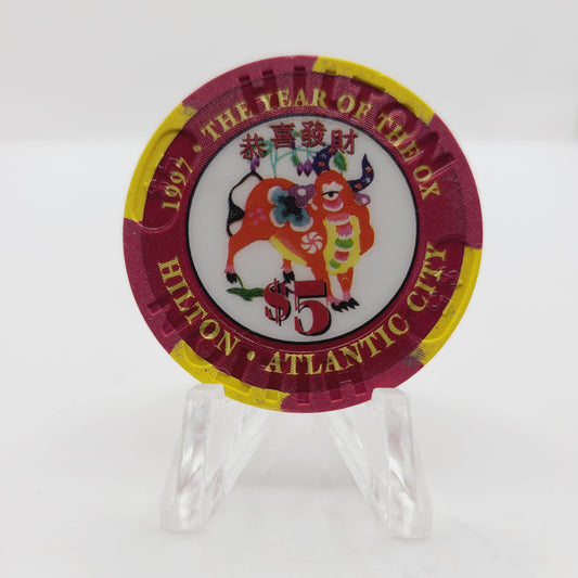 Atlantic City Hilton Atlantic City New Jersey 1997 "The Year of the Ox" $5 Casino Chip