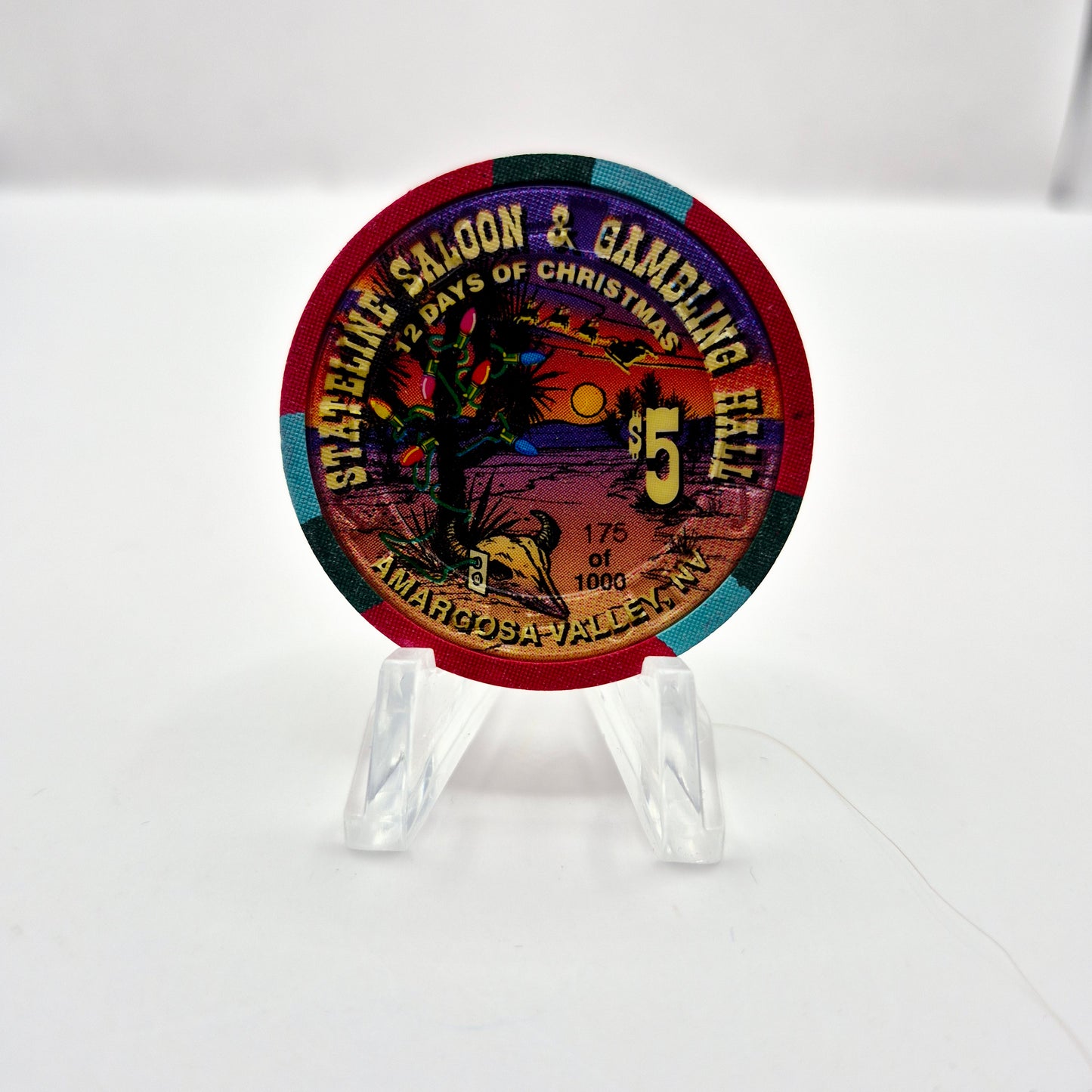 Stateline Saloon Amargosa Valley Nevada 1996 '6 Geese  a Laying' LE $5 Casino Chip N9169