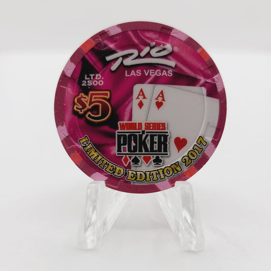 Rio Hotel Casino Las Vegas Nevada 2017 WSOP "Pair of Aces" $5 Casino Chip D2603 LTD2500