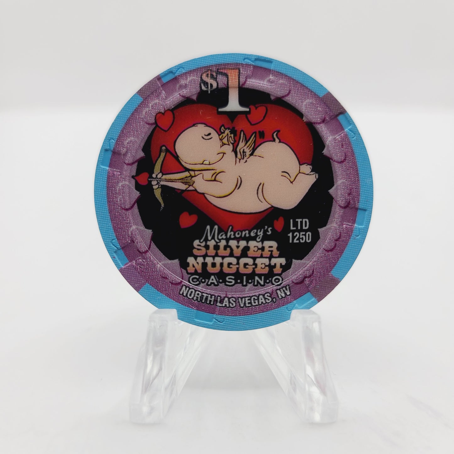 Mahoney's Silver Nugget Casino Las Vegas Nevada 2002 "Valentine's Day" $1 Casino Chip V9780 LTD 1250
