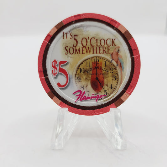 Flamingo Hotel Casino Las Vegas Nevada 2011 "It's 5 O'Clock Somewhere" $5 Casino Chip D0296