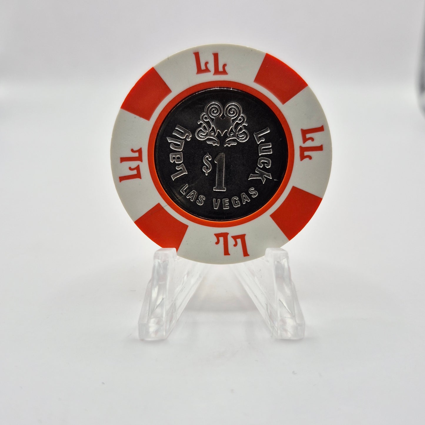 Lady Luck Hotel Casino Las Vegas Nevada 1980's $1 "Coin Inlay" Casino Chip N1842.S2