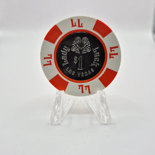 Lady Luck Hotel Casino Las Vegas Nevada 1980's $1 "Coin Inlay" Casino Chip N1842.S2