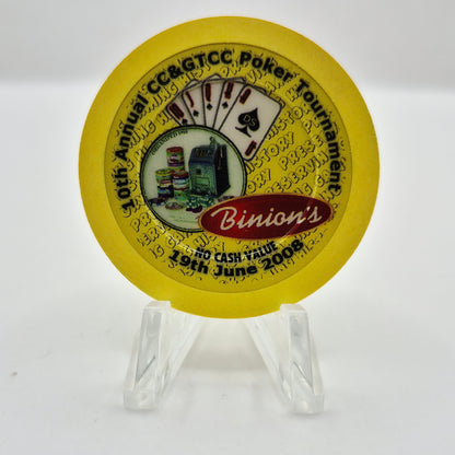 Binions Gambling Hall Las Vegas Nevada 2008 '10th Annual CCGTCC Poker Tournament' Chip 43 MM