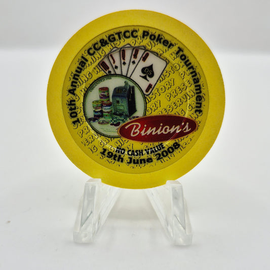 Binions Gambling Hall Las Vegas Nevada 2008 '10th Annual CCGTCC Poker Tournament' Chip 43 MM