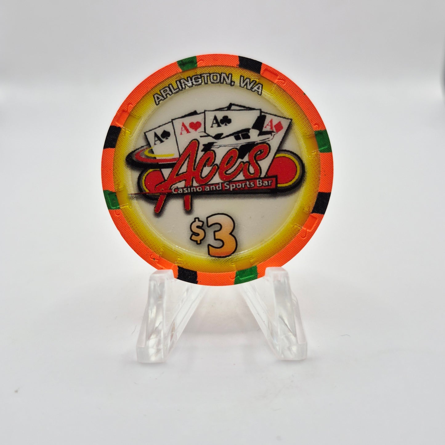 Aces Casino & Sports Bar Arlington Washington 'UNCIRCULATED' $3 Casino Chip