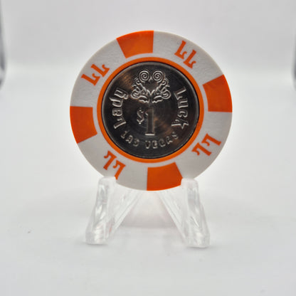 Lady Luck Hotel Casino Las Vegas Nevada 1980's "Coin Inlay" $1 Casino Chip N1842.P1