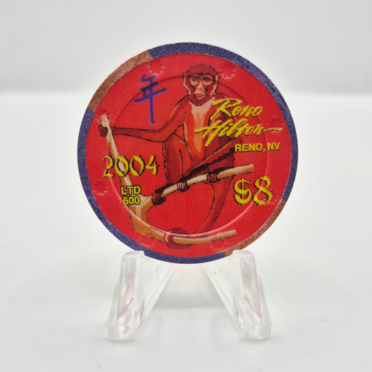 Reno Hilton Resort Casino Reno Nevada 2004 'Year of the Monkey'$8 Casino Chip E1201  LTD 600