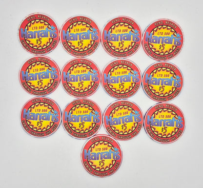 Harrah's Hotel Casino Reno Nevada 2000 'Gaming Through the Ages' Stackable With Edge Design 13 $5 Chip Collection